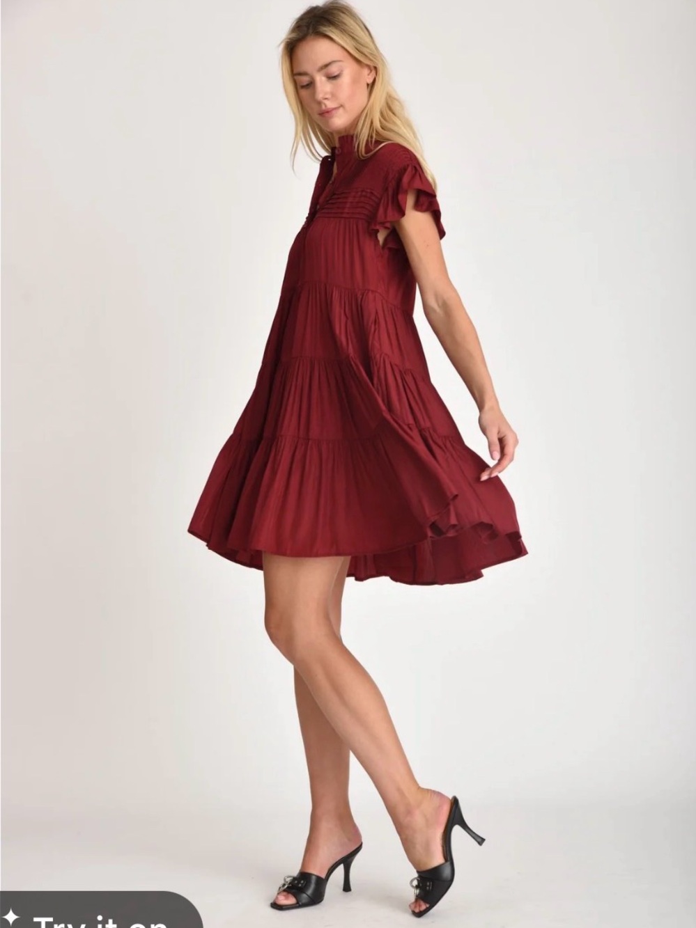 Muche Et Muchette Vera Tiered Mini Dress Burgundy One Size Flowy Boho